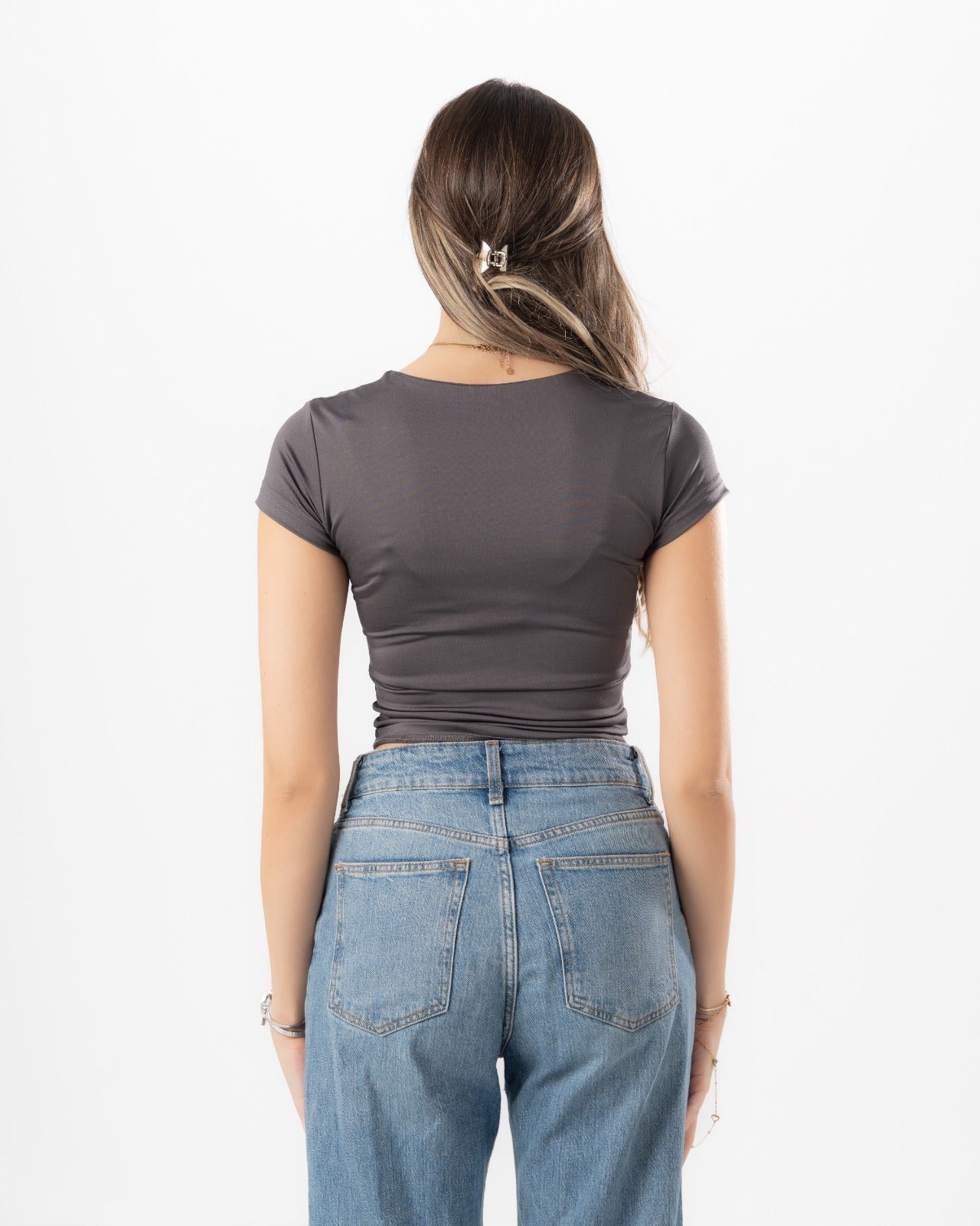 Grey Half Sleeves Top