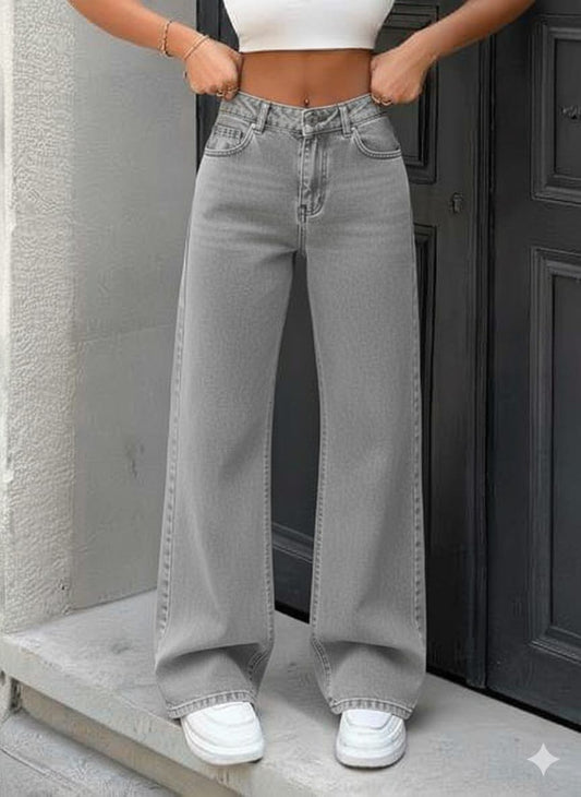 Washed Grey wideleg Denim Pants