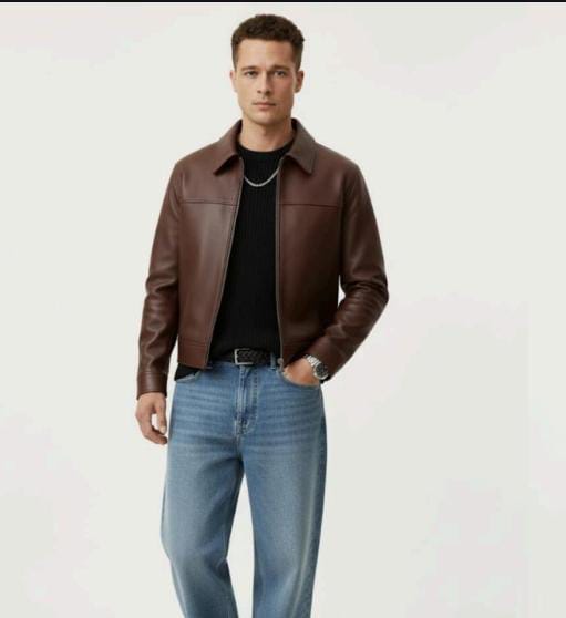 Means Boxy Brown Leather Jacket