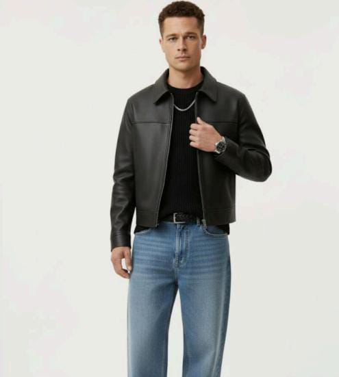 Means Boxy Black Leather Jacket