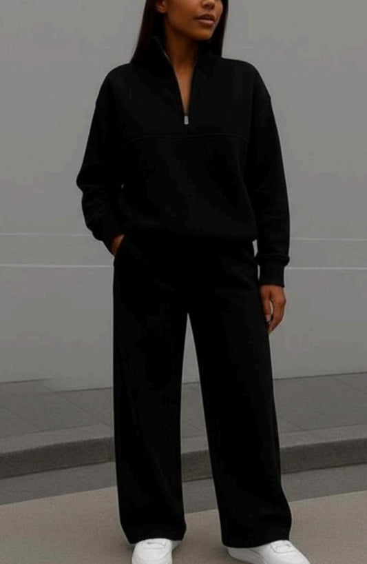 Womens Half Zip Black  Hoodie