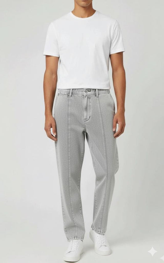 Mens Silver Washed Wideleg Pants