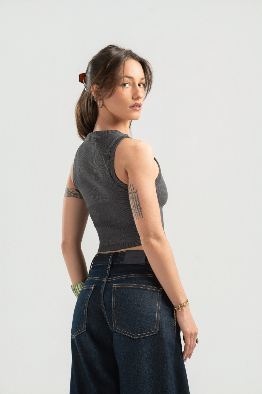 Grey Ribbed Tank Top