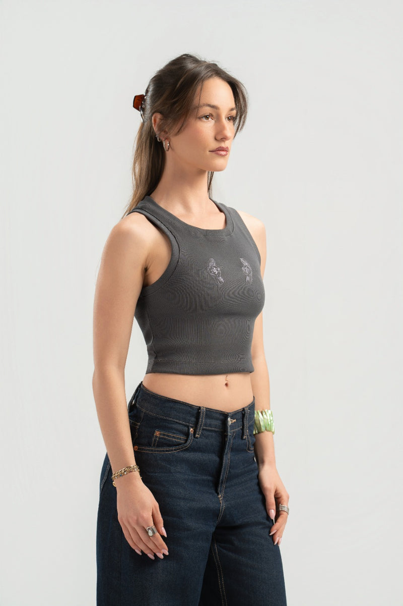 Grey Ribbed Tank Top