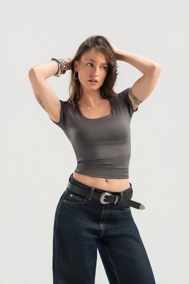 Grey Half Sleeves Top