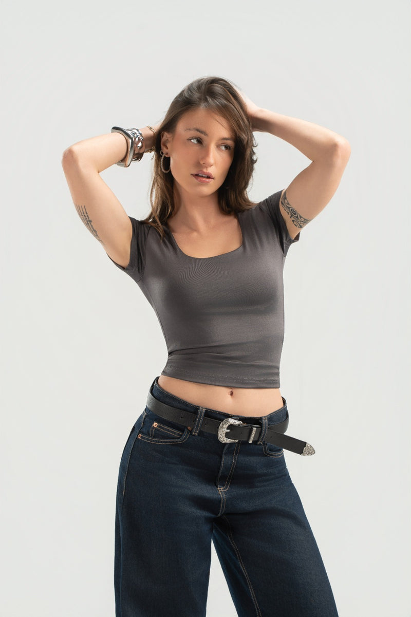Grey Half Sleeves Top