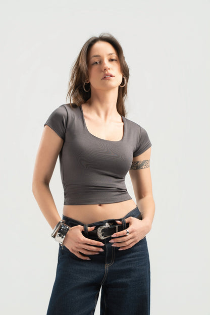 Grey Half Sleeves Top