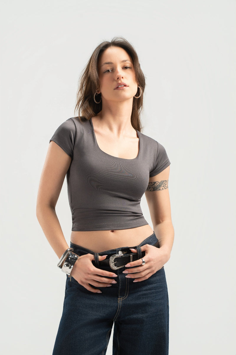 Grey Half Sleeves Top