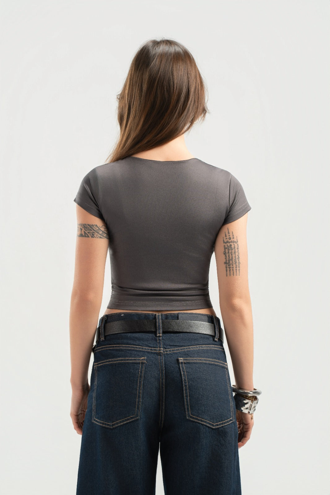 Grey Half Sleeves Top