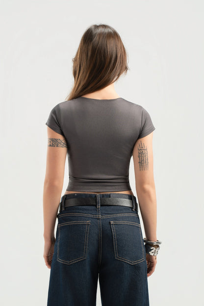 Grey Half Sleeves Top