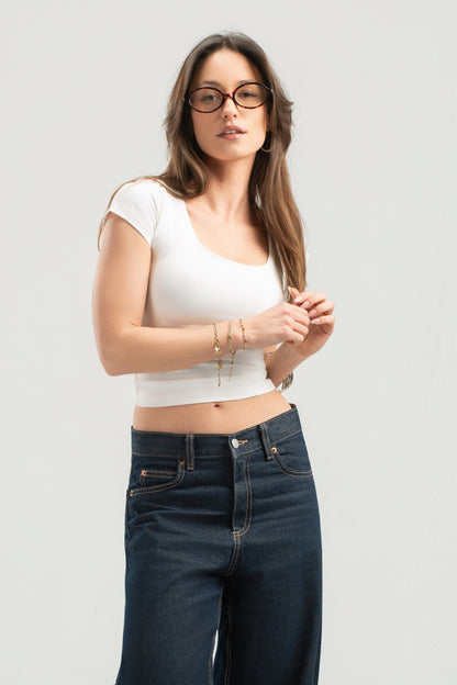 White Half Sleeves Top