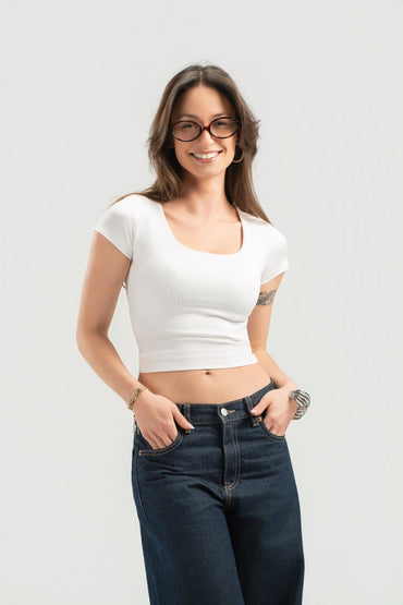 White Half Sleeves Top