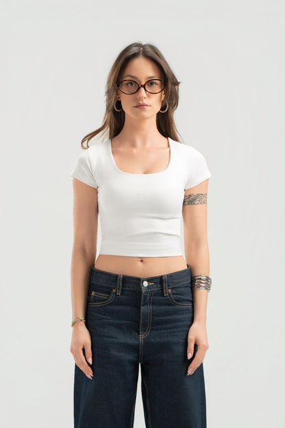 White Half Sleeves Top