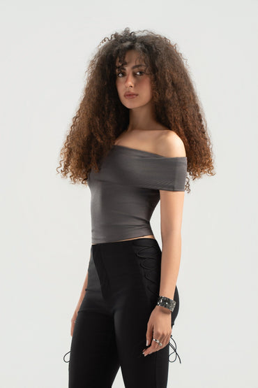 Grey Off-Shoulder Top