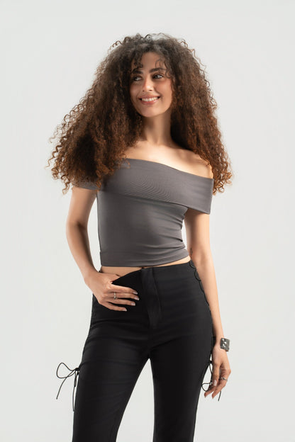 Grey Off-Shoulder Top