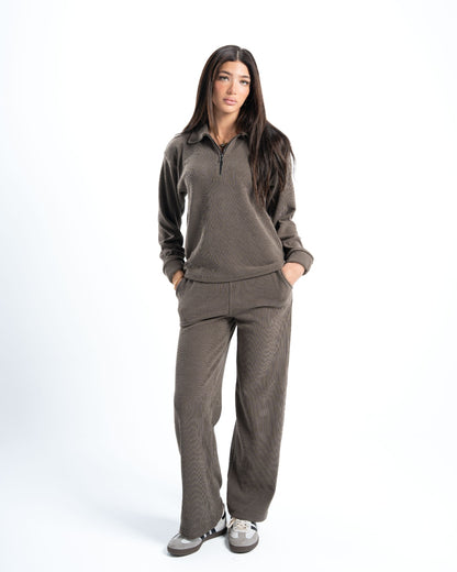 Womens Olive Ribbed Jacquard Sweatshirt