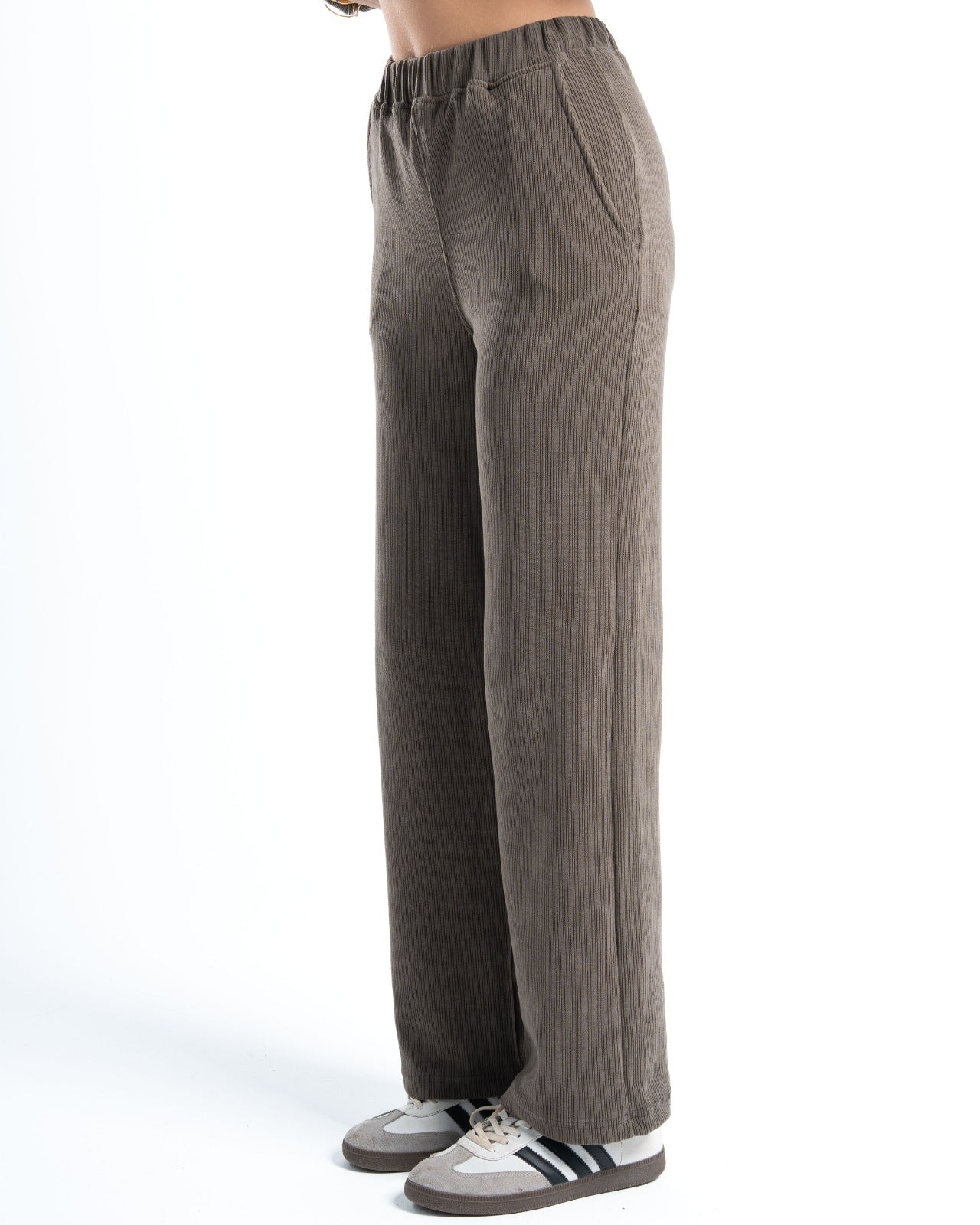 Womens Olive Ribbed Jacquard Pants