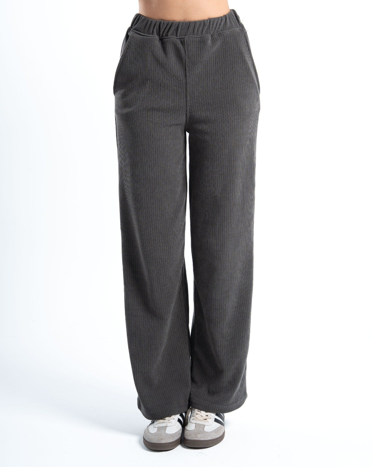 Womens Grey Ribbed Jacquard Pants