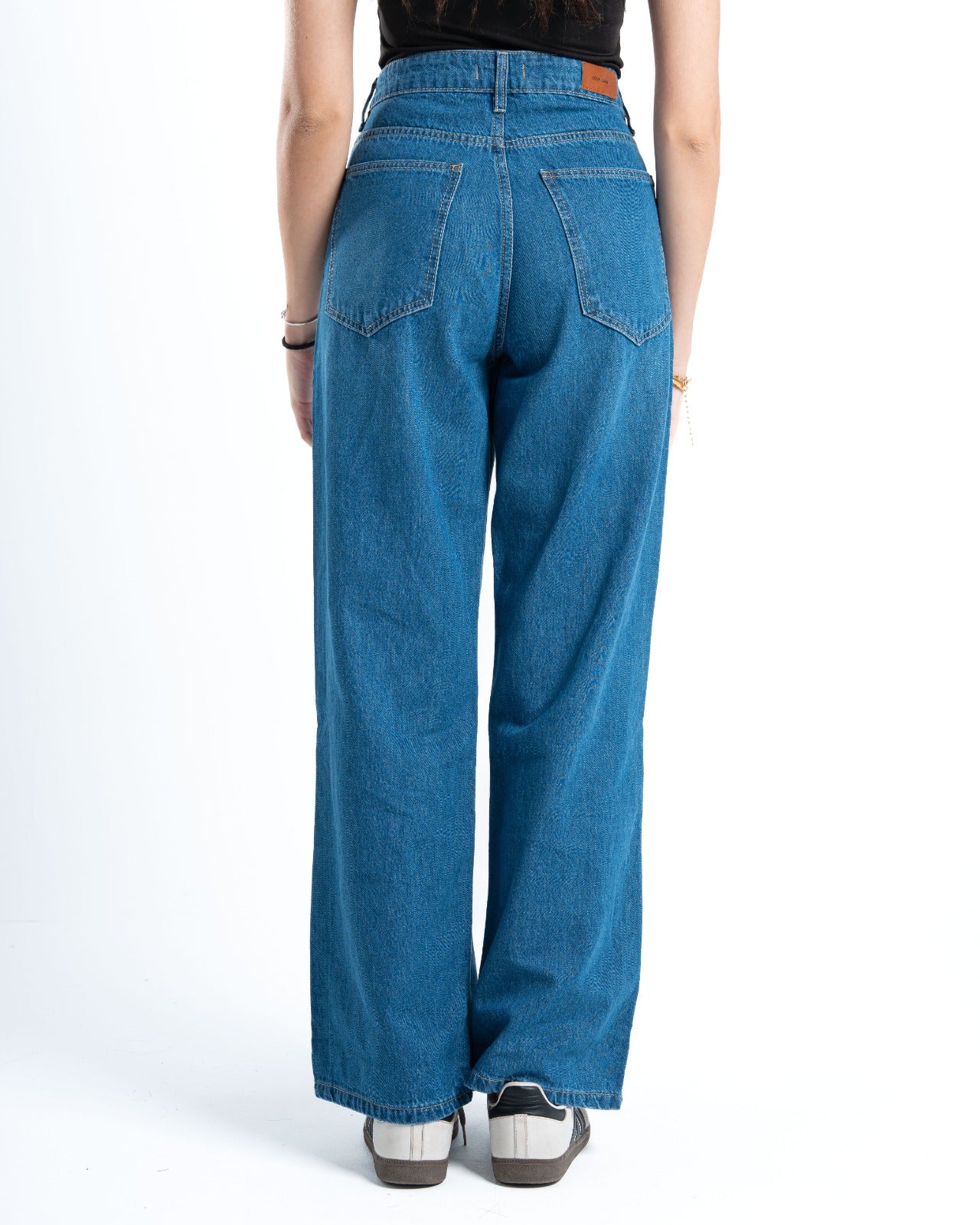 Mid-Wash Wide-Leg Denim Pants