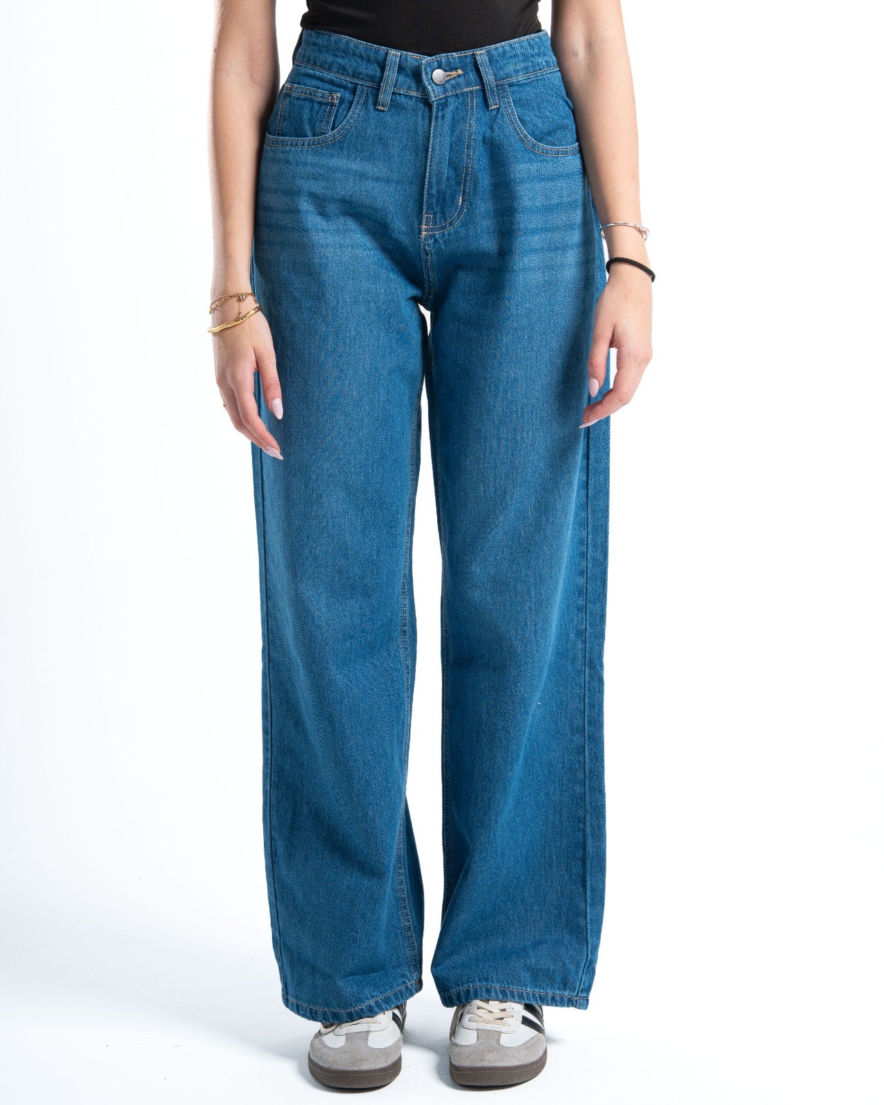 Mid-Wash Wide-Leg Denim Pants