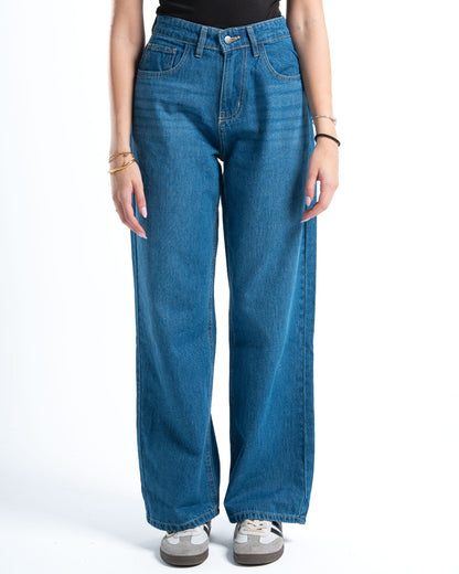 Mid-Wash Wide-Leg Denim Pants