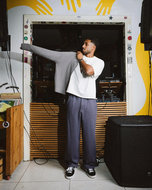 Grey Wide-Leg Pinstripe Pants