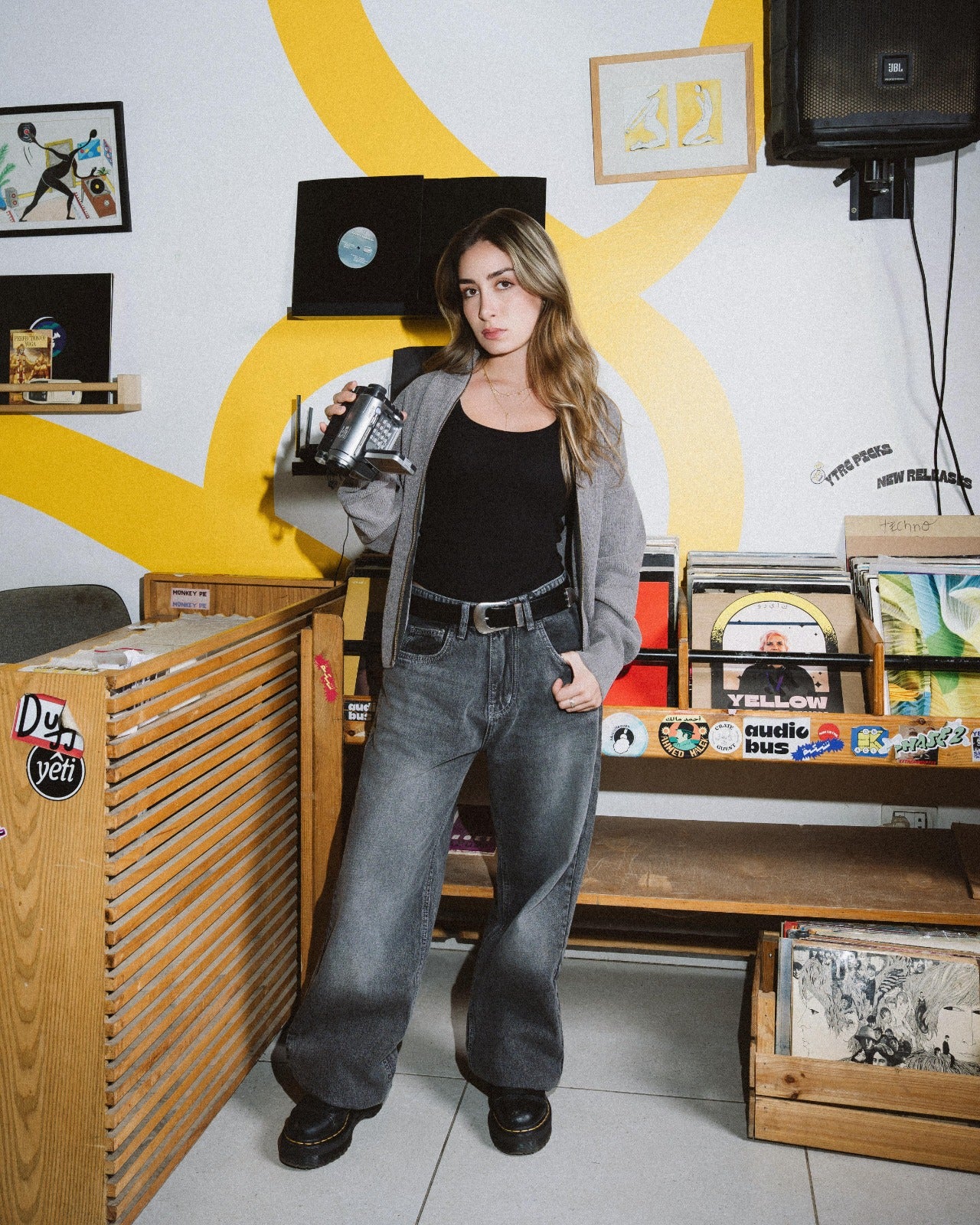 Grey Wide-Leg Denim Pants