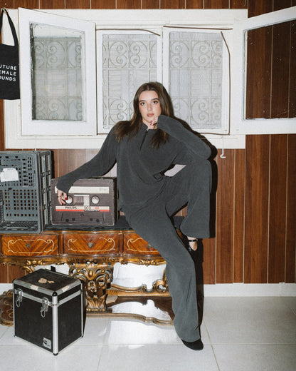 Womens Grey Ribbed Jacquard Pants