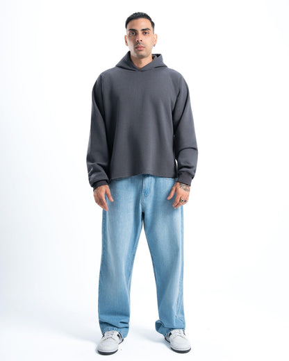 Mens Grey Cropped Hoodie