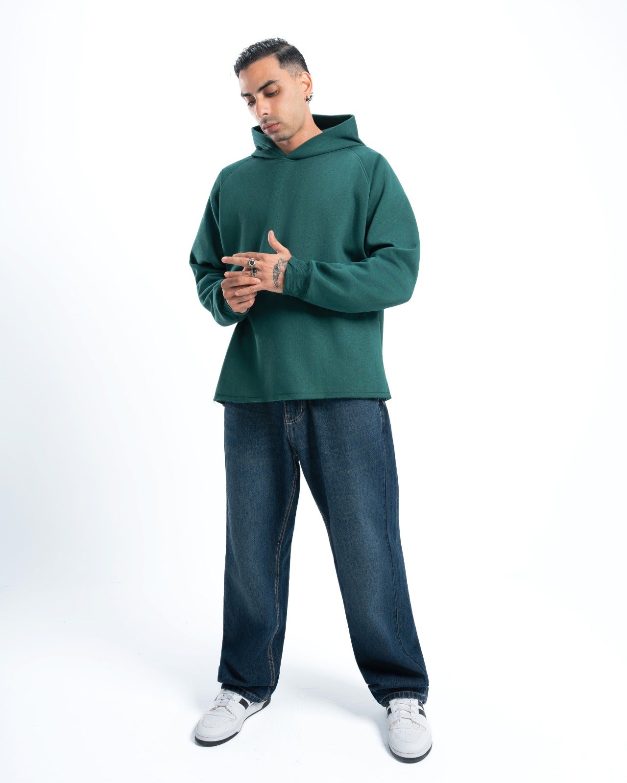 Mens Green Cropped Hoodie