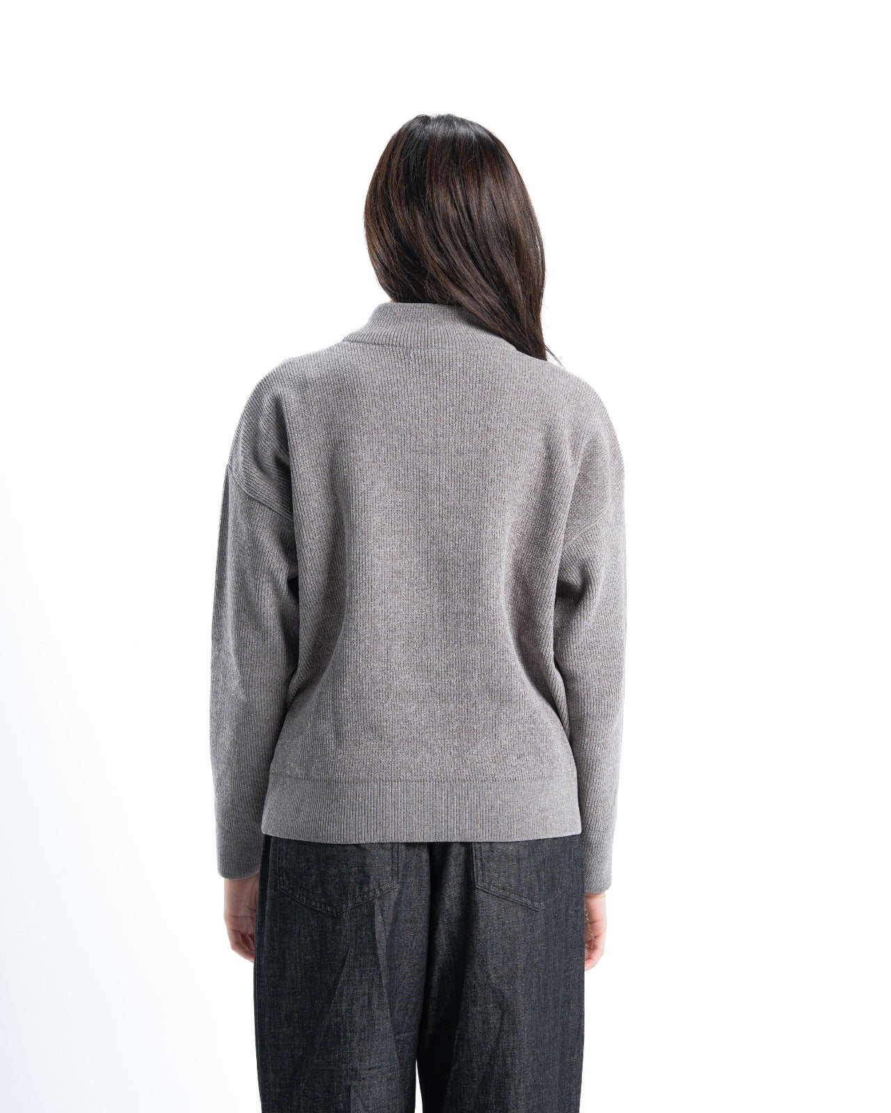 Grey Full Zip Knitted Pullover