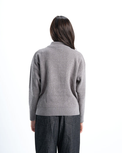 Grey Full Zip Knitted Pullover