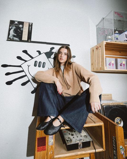 Beige Full Zip Knitted Pullover