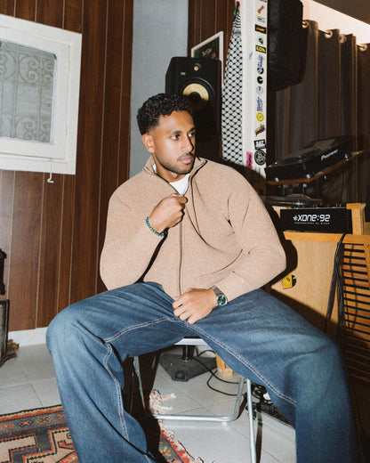 Beige Full Zip Knitted Pullover