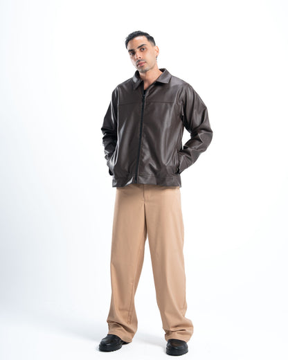 Men Beige Pleated Wide-Leg Pants