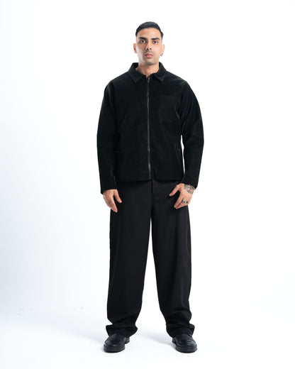 Mens Black Pleated Wide-leg Pants