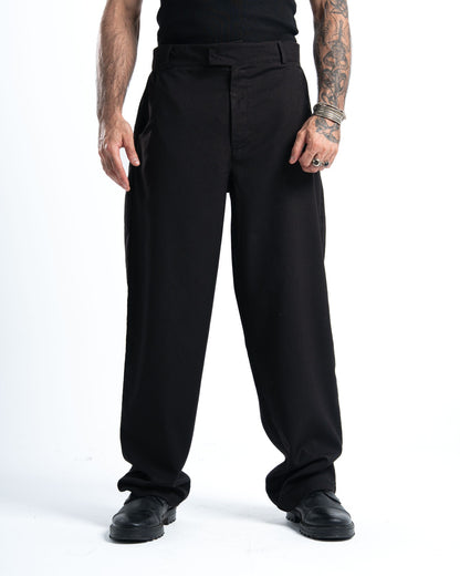 Mens Black Pleated Wide-leg Pants