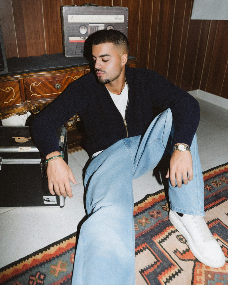 Navy Full Zip Knitted Pullover