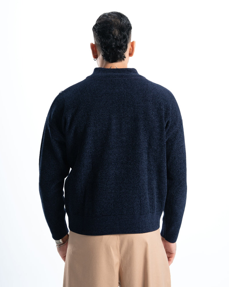 Navy Full Zip Knitted Pullover
