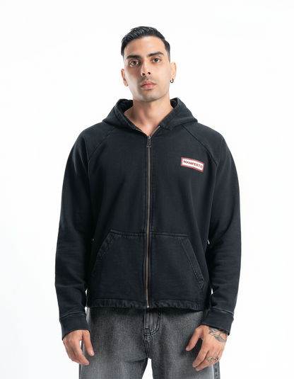 Black Vintage Wash Zip-Up Hoodie
