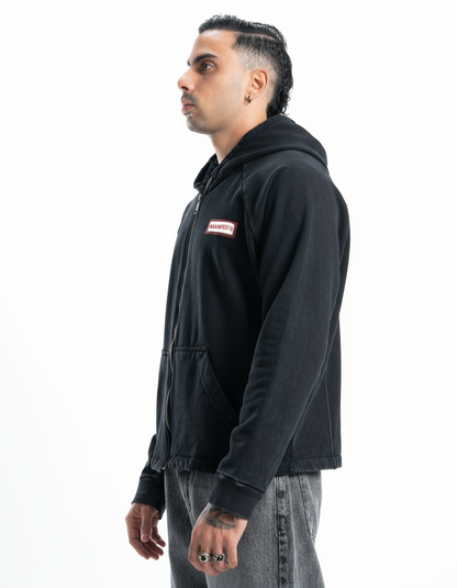 Black Vintage Wash Zip-Up Hoodie
