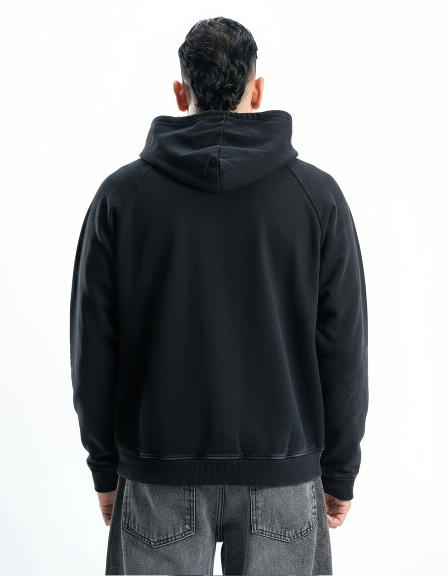 Black Vintage Wash Zip-Up Hoodie