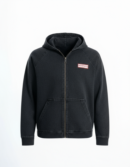 Black Vintage Wash Zip-Up Hoodie