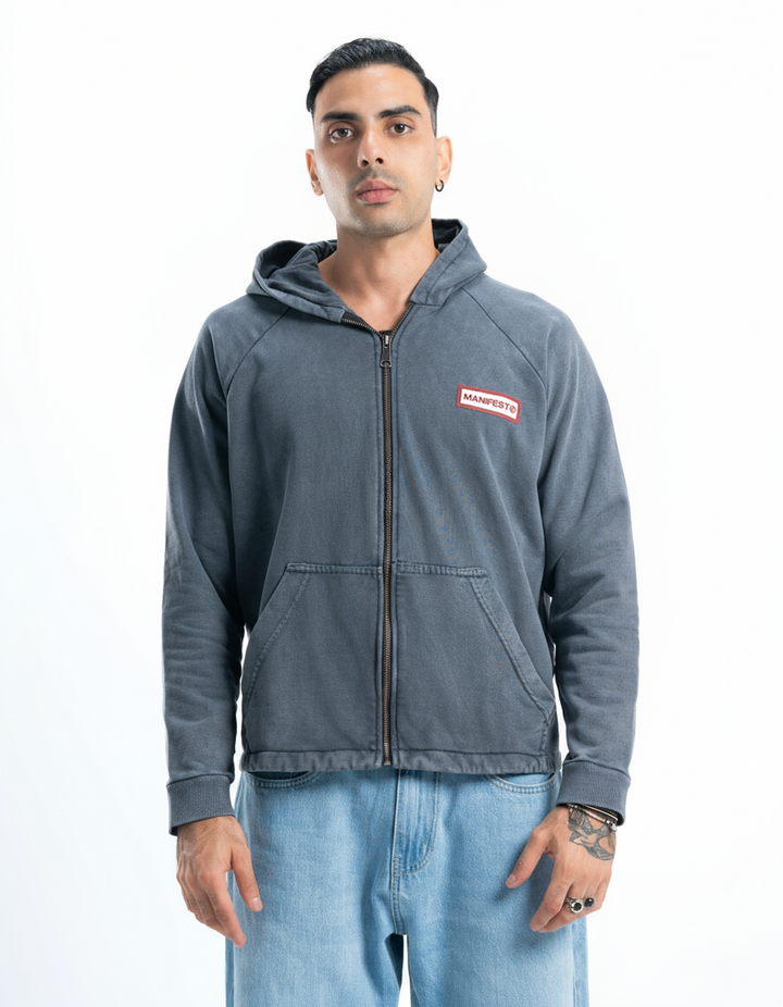 Dark Grey Vintage Wash Zip-Up Hoodie