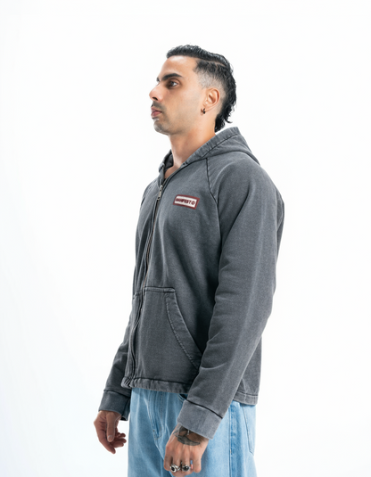 Dark Grey Vintage Wash Zip-Up Hoodie