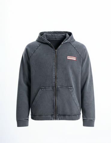 Dark Grey Vintage Wash Zip-Up Hoodie