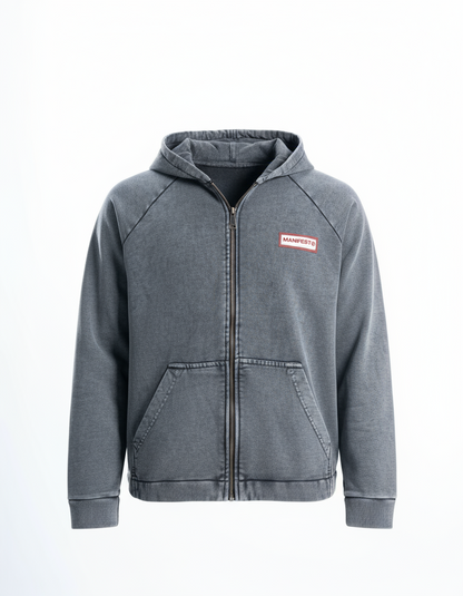 Light Grey Vintage Wash Zip-Up Hoodie