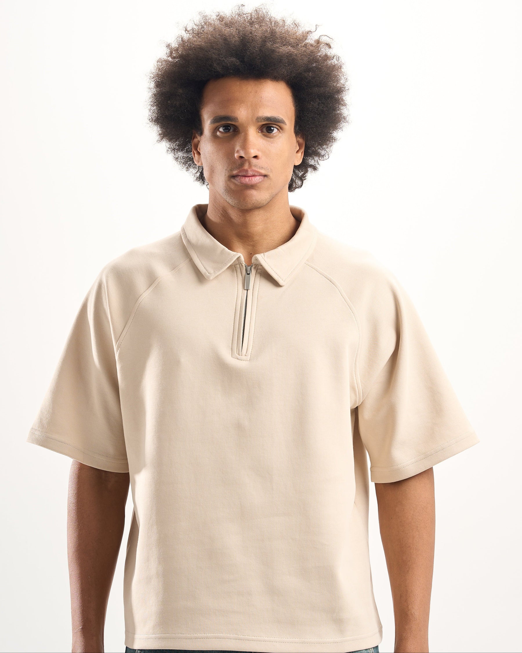 Beige Zip-Up Polo