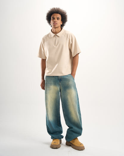 Beige Zip-Up Polo