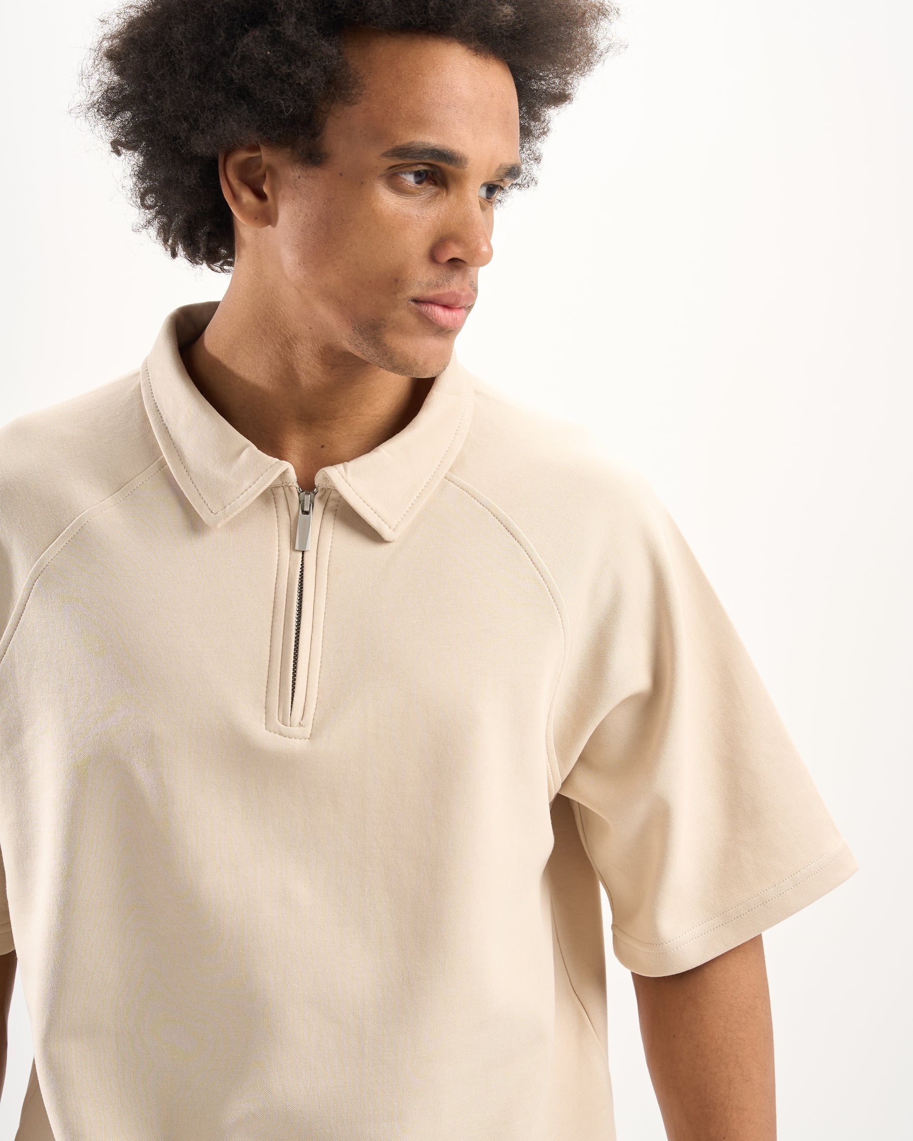 Beige Zip-Up Polo